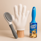 Kit Limpeza Premium para Pets – Luva Umedecida + Escova Removedora + Rolo Adesivo | Pet Premium™