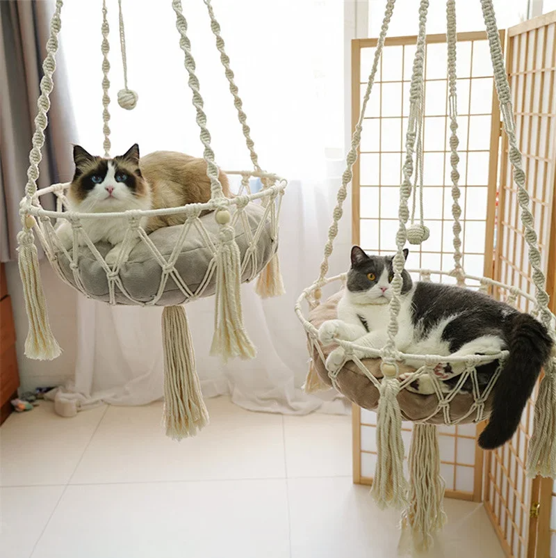 Cama Suspensa Artesanal para Gatos Estilo Rede – Pet Premium™ | Conforto Natural e Descanso Elevado
