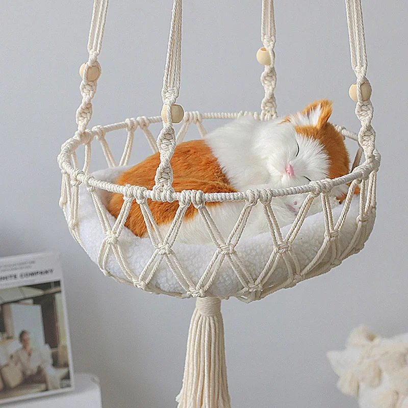 Cama Suspensa Artesanal para Gatos Estilo Rede – Pet Premium™ | Conforto Natural e Descanso Elevado