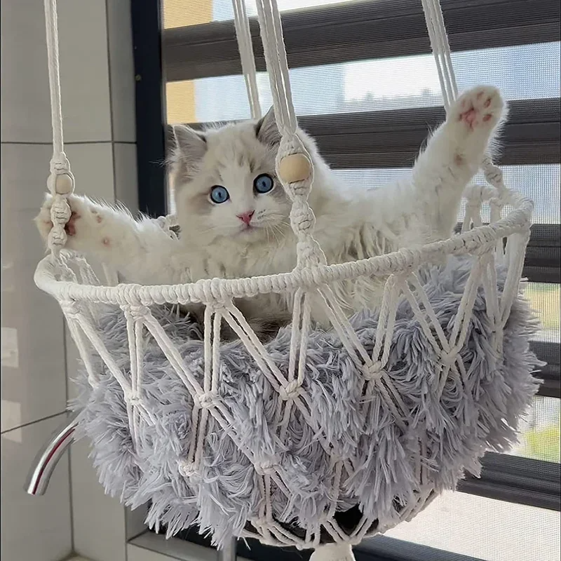 Cama Suspensa Artesanal para Gatos Estilo Rede – Pet Premium™ | Conforto Natural e Descanso Elevado