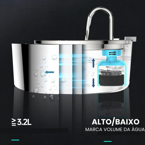 Bebedouro Inoxidável e Fonte com Filtro Tripla Ação 3,2L - Pet Premium™