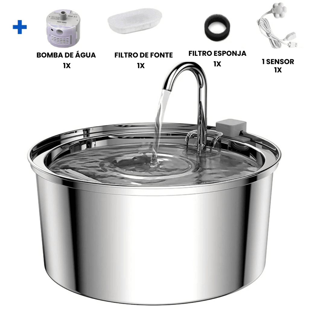 Bebedouro Inoxidável e Fonte com Filtro Tripla Ação 3,2L - Pet Premium™