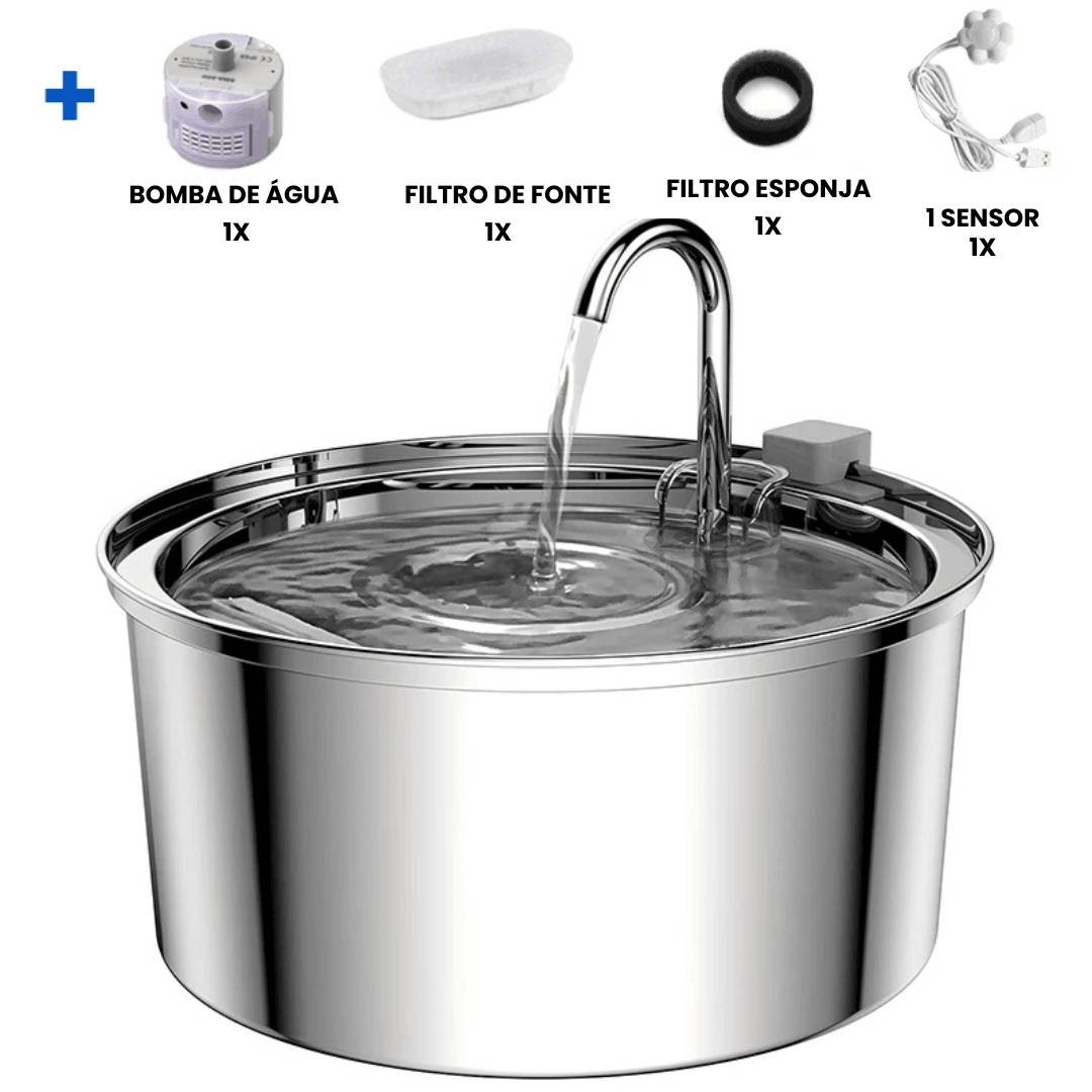 Bebedouro Inoxidável e Fonte com Filtro Tripla Ação 3,2L - Pet Premium™
