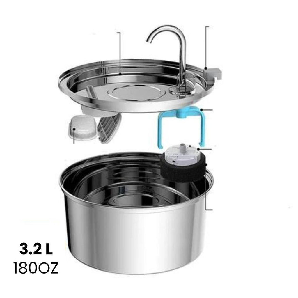 Bebedouro Inoxidável e Fonte com Filtro Tripla Ação 3,2L - Pet Premium™