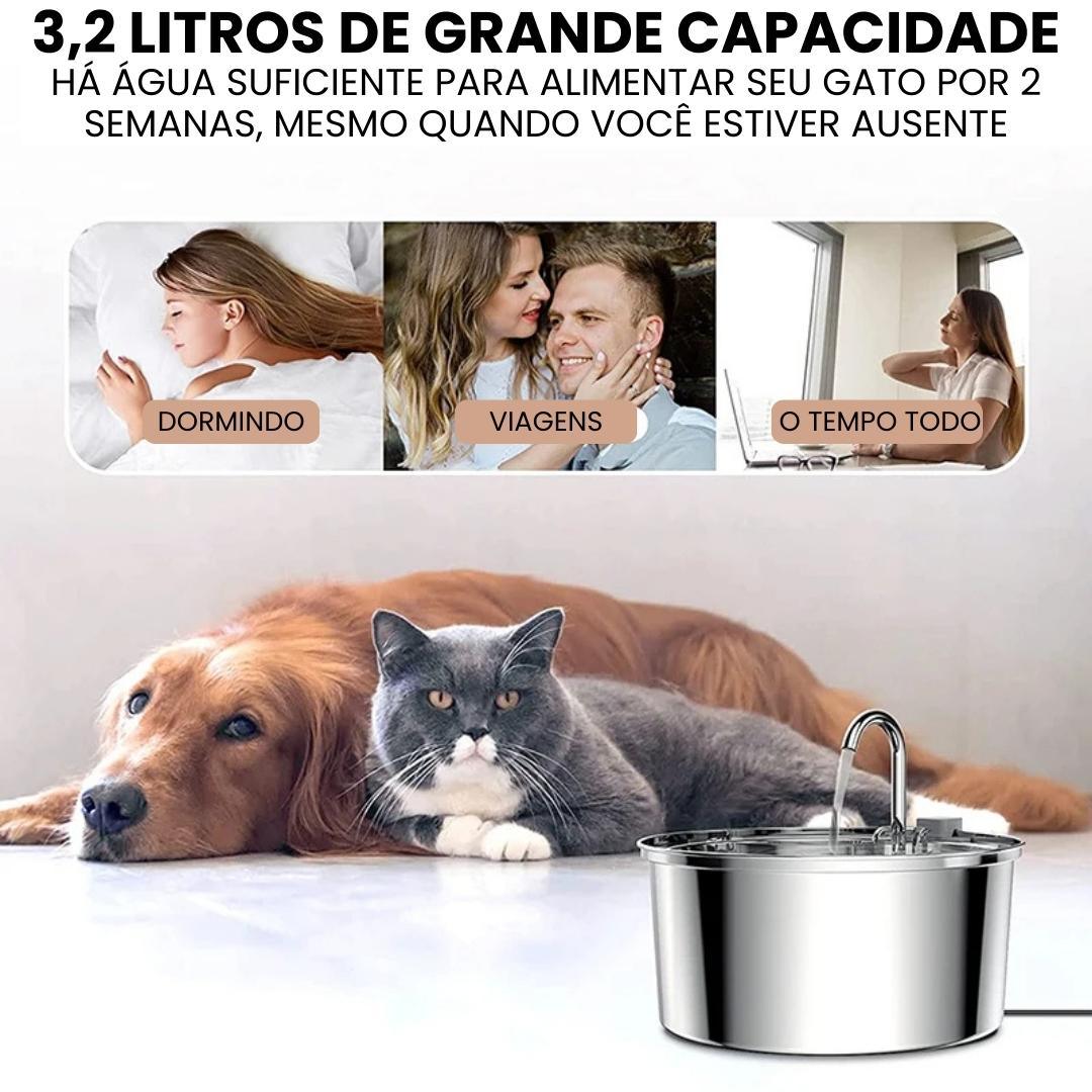 Bebedouro Inoxidável e Fonte com Filtro Tripla Ação 3,2L - Pet Premium™