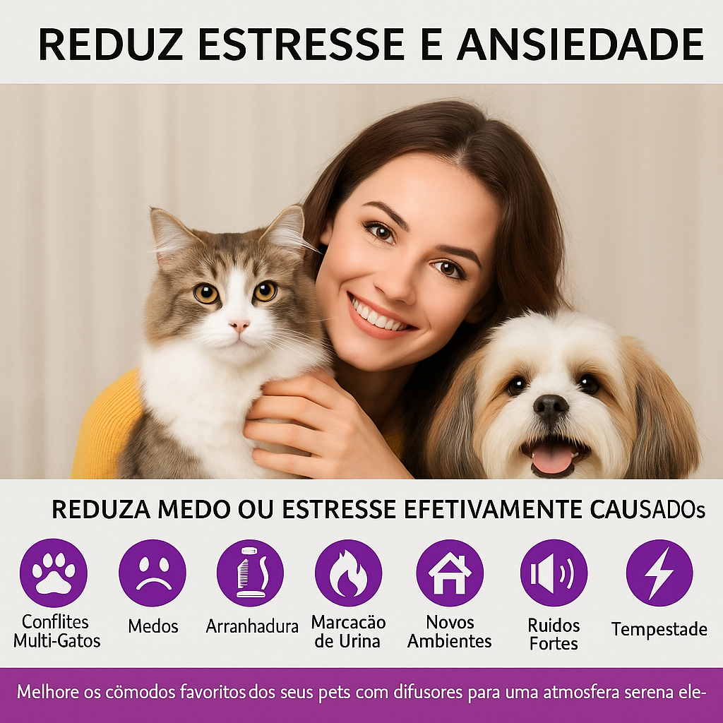 Difusor calmante natural para Pets – Reduz Ansiedade e Estresse (+1 Refil Grátis) - Pet Premium™