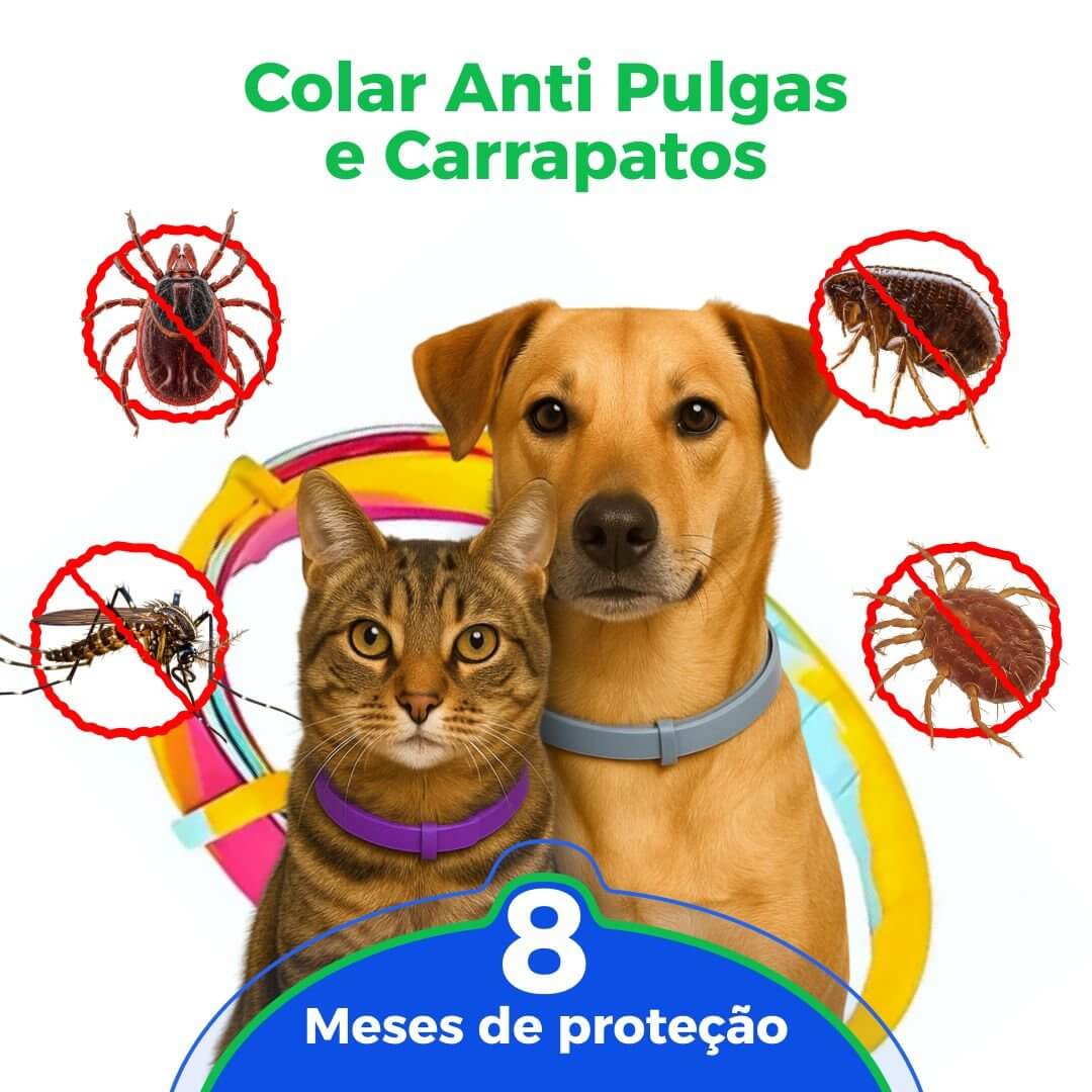 Coleira Anti Pulgas, Carrapatos e Mosquitos 100% Natural – Proteção até 8 Meses | Pet Premium™