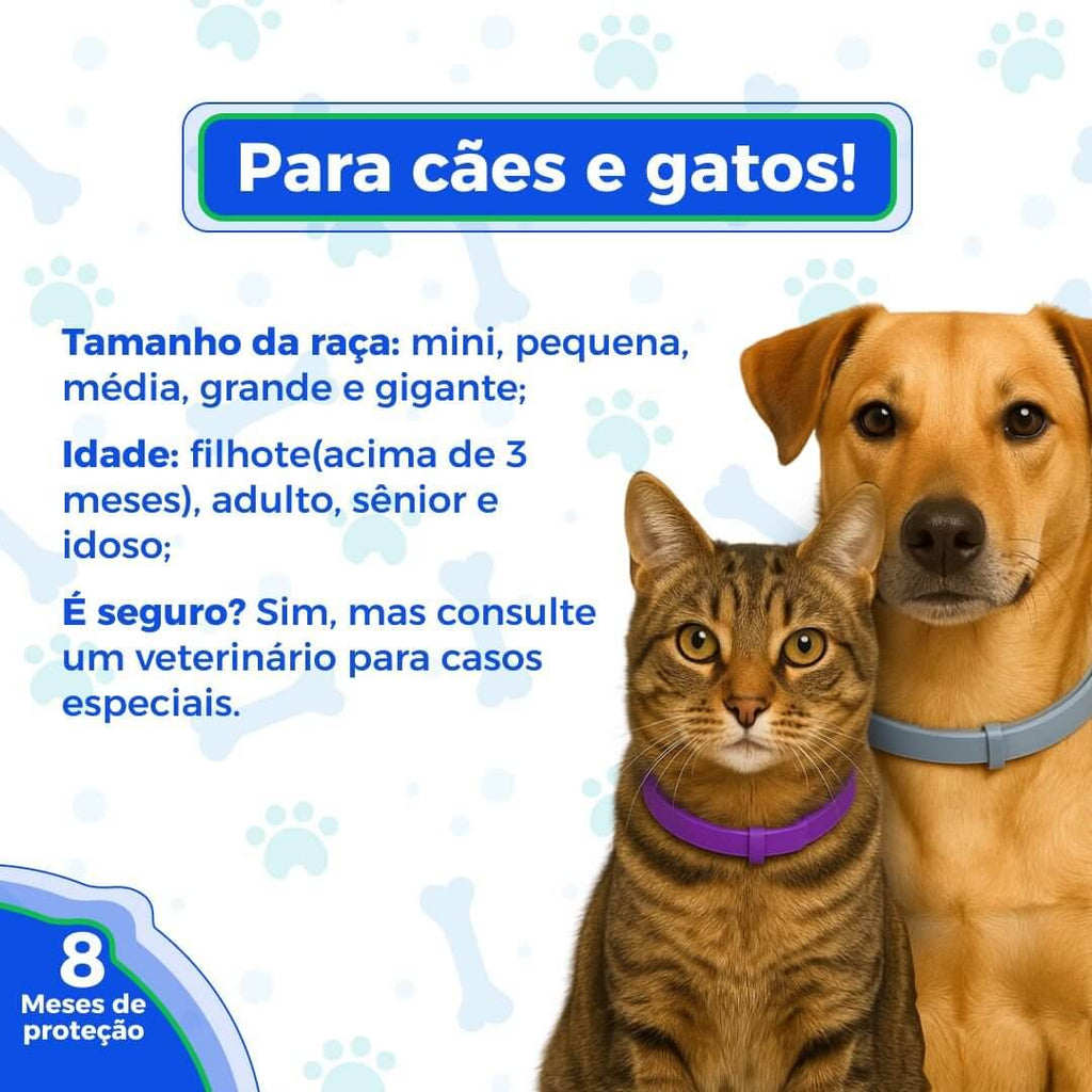 Coleira Anti Pulgas, Carrapatos e Mosquitos 100% Natural – Proteção até 8 Meses | Pet Premium™