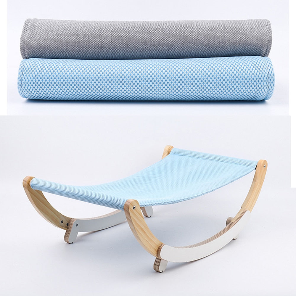 Rede Luxo Pet Premium™ – Descanso Elevado com Base de Madeira
