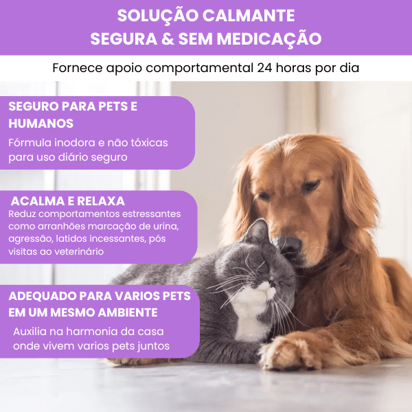 Difusor calmante natural para Pets – Reduz Ansiedade e Estresse (+1 Refil Grátis) - Pet Premium™