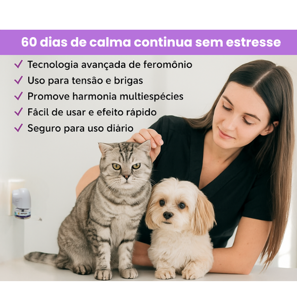 Difusor calmante natural para Pets – Reduz Ansiedade e Estresse (+1 Refil Grátis) - Pet Premium™