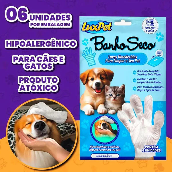 Luva Umedecida com Vitamina E – Banho a Seco e Pele Hidratada Pet Premium™
