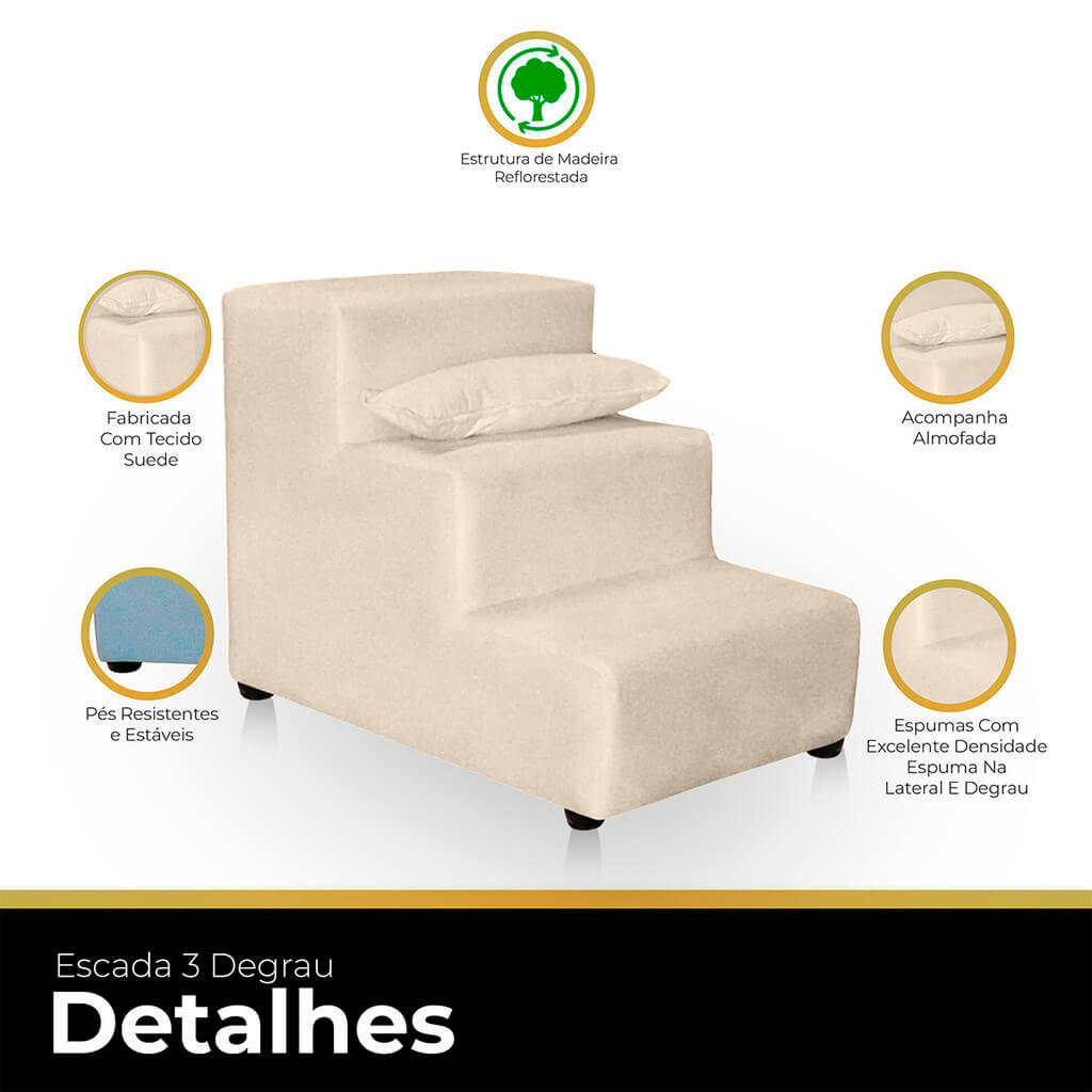 Escada 3 Degraus Impermeável em Suede - Pet Premium™