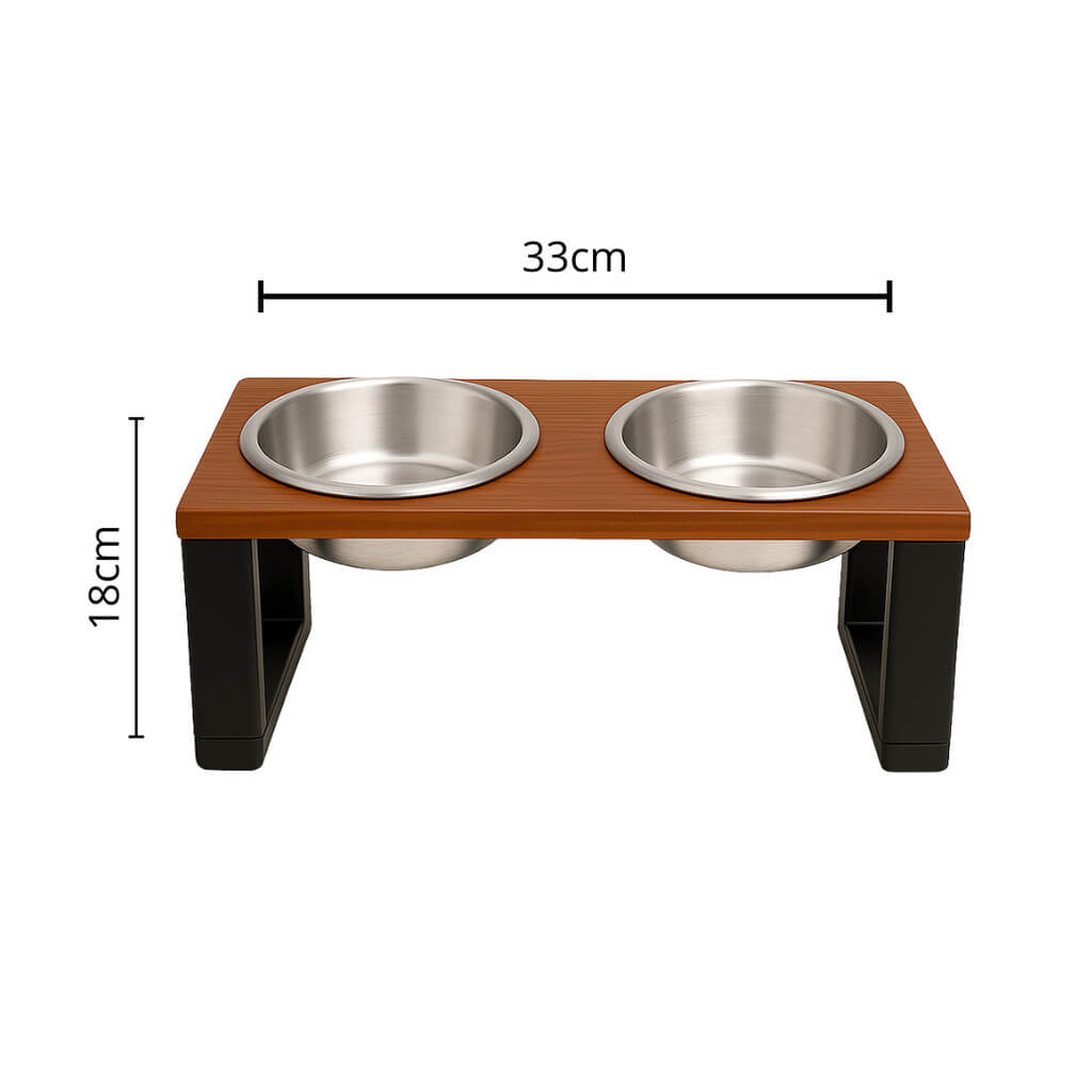 Comedouro Duplo em Madeira Maciça – Tigelas Inox ou Plásticas com Tampa Hermética – Pet Premium™