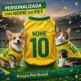 Roupinha Personalizada Copa do Mundo Brasil | Com Nome e Número para Cachorro e Gato Tecido Respirável - Pet Premium™