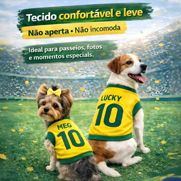 Roupinha Personalizada Copa do Mundo Brasil | Com Nome e Número para Cachorro e Gato Tecido Respirável - Pet Premium™