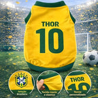 Roupinha Personalizada Copa do Mundo Brasil | Com Nome e Número para Cachorro e Gato Tecido Respirável - Pet Premium™