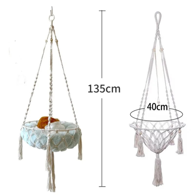 Cama Suspensa Artesanal para Gatos Estilo Rede – Pet Premium™ | Conforto Natural e Descanso Elevado