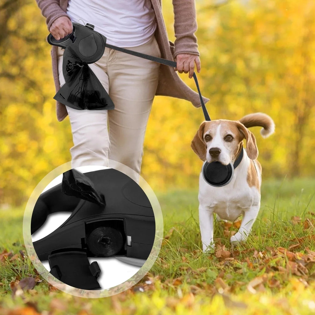 Guia Retrátil Pet Multifuncional | Comida/Água/Porta-Saquinhos - Pet Premium™
