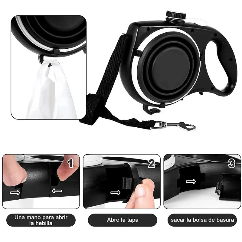 Guia Retrátil Pet Multifuncional | Comida/Água/Porta-Saquinhos - Pet Premium™
