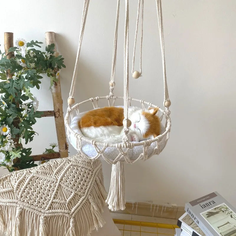 Cama Suspensa Artesanal para Gatos Estilo Rede – Pet Premium™ | Conforto Natural e Descanso Elevado