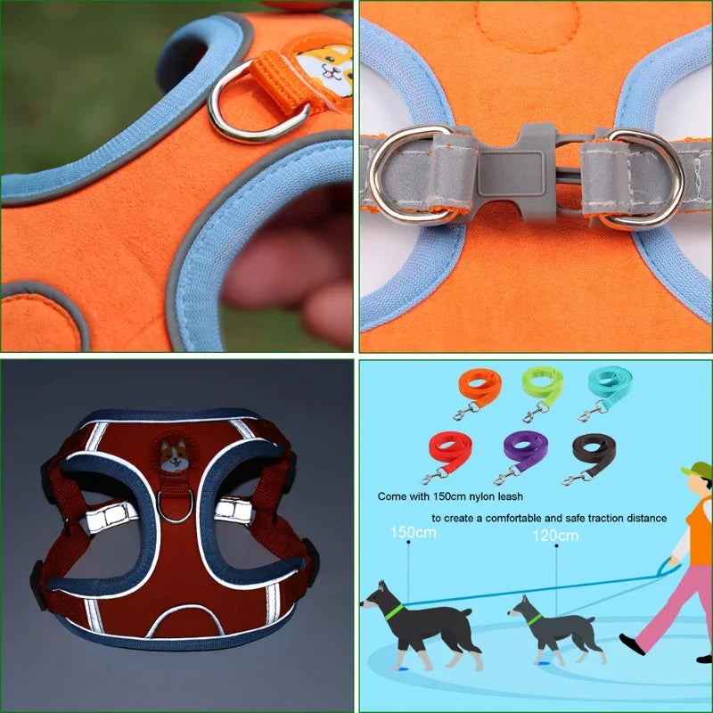 Coleira Ajustável com Guia 150cm em Malha Respirável para Cachorro e Gato – Pet Premium™ | Conforto, Controle e Estilo