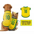 Roupinha Personalizada Copa do Mundo Brasil | Com Nome e Número para Cachorro e Gato Tecido Respirável - Pet Premium™