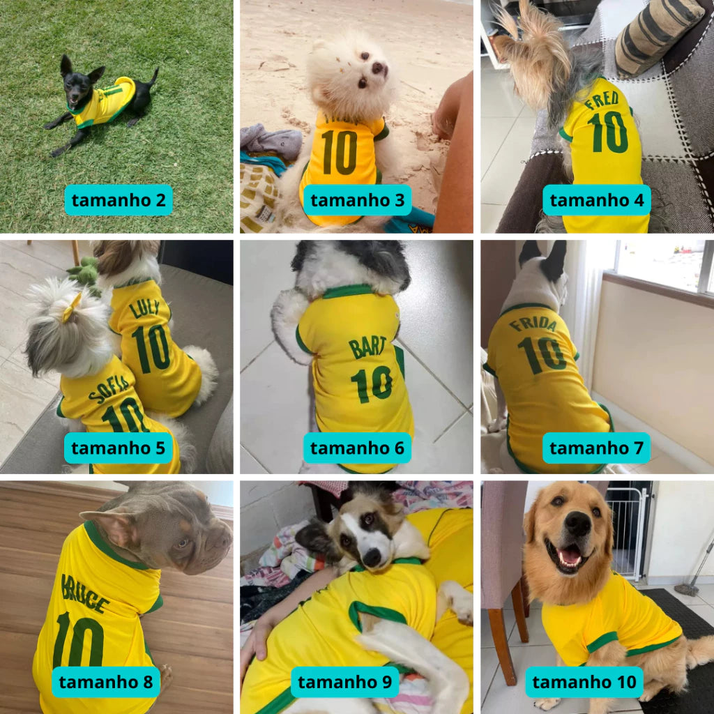 Roupinha Personalizada Copa do Mundo Brasil | Com Nome e Número para Cachorro e Gato Tecido Respirável - Pet Premium™